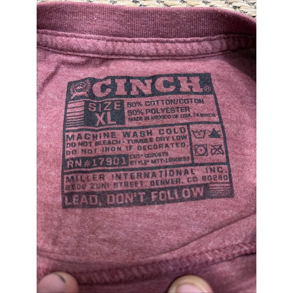 Cinch Authentic Classic Western Brand Maroon T-Shirt Mens  XL - Picture 3 of 9